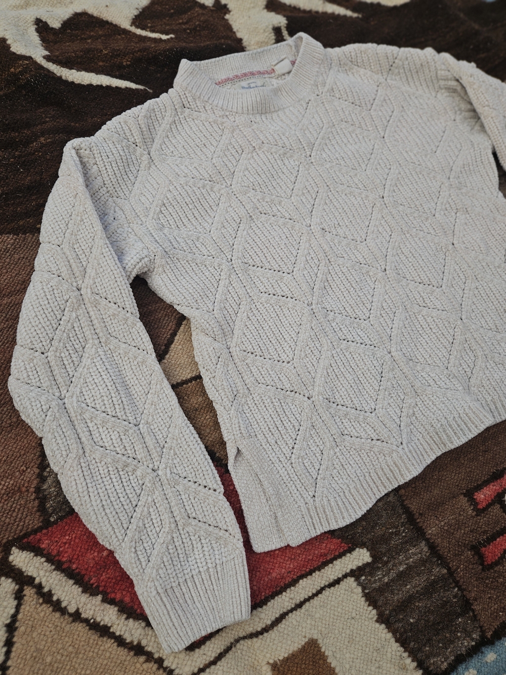 Metallic Chenille Mock Neck Sweater Ivory Cream Textured Cozy Cottagecore S